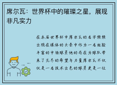 席尔瓦：世界杯中的璀璨之星，展现非凡实力
